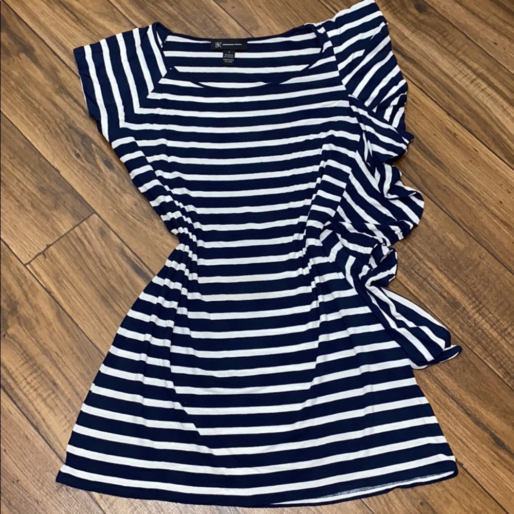 INC Blue Striped Ruffle Tunic